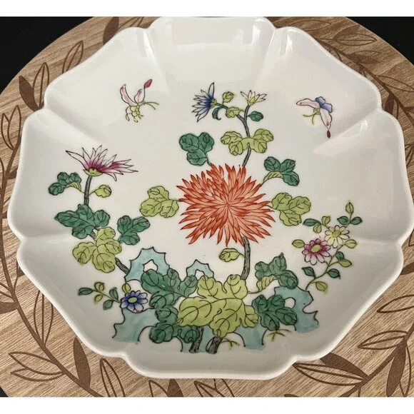 Vtg Japanese Porcelain Ware Hand Painted Scalloped Floral Butterfly Plate 8.5" - Picture 2 of 4